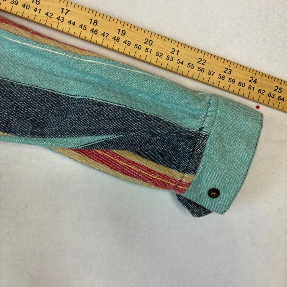 Quiksilver Baja Hoodie Men S Teal Blue Red Striped Pullover Anorak Surf Shirt